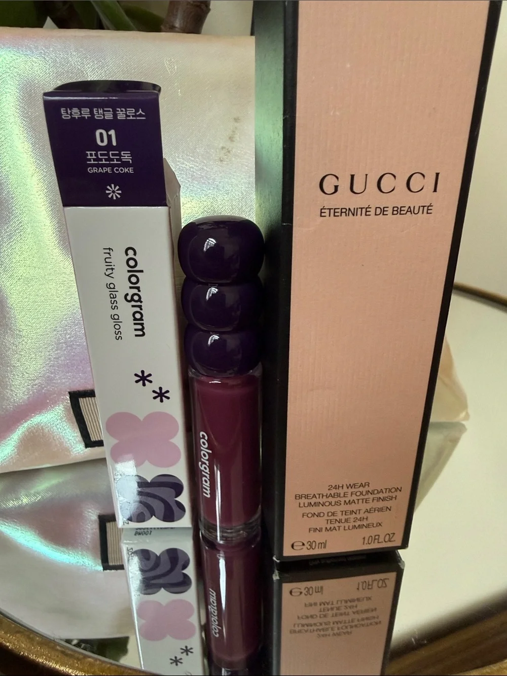 Gucci Eternite De Beaute Foundation Cologram gloss w free Gucci Cosmetic Bag New
